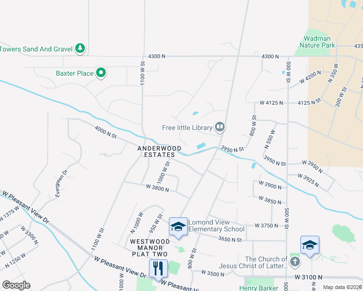 map of restaurants, bars, coffee shops, grocery stores, and more near 3961 North 1050 West in Ogden