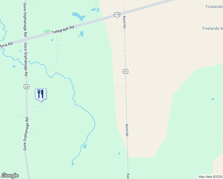 map of restaurants, bars, coffee shops, grocery stores, and more near 11040 Baird Road in Amherst