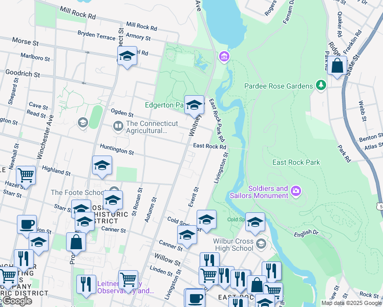 map of restaurants, bars, coffee shops, grocery stores, and more near 703 Whitney Avenue in New Haven
