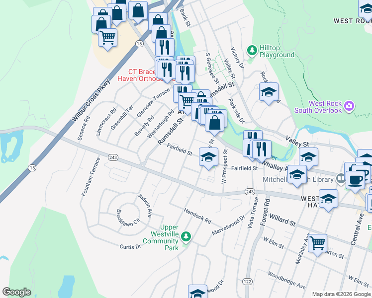 map of restaurants, bars, coffee shops, grocery stores, and more near 47 Anthony Street in New Haven