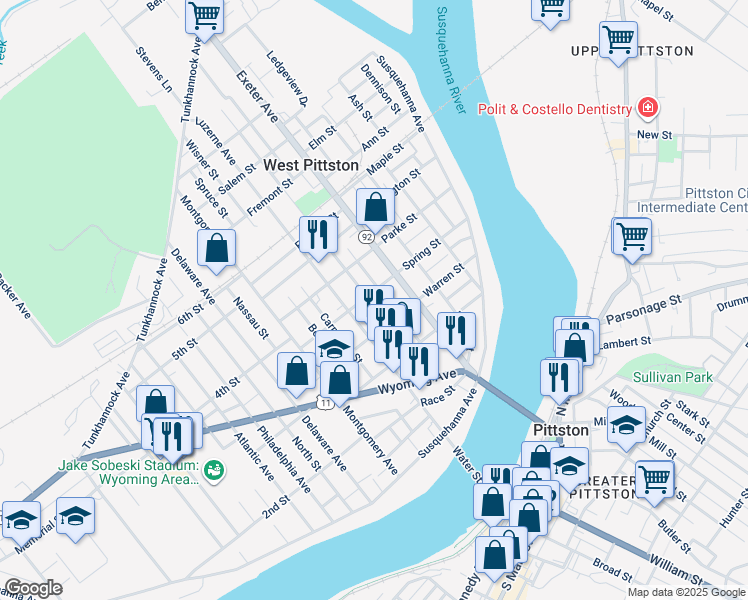 map of restaurants, bars, coffee shops, grocery stores, and more near 214 Luzerne Avenue in Luzerne County