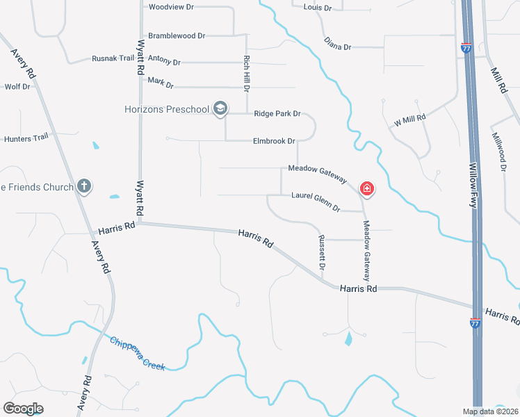 map of restaurants, bars, coffee shops, grocery stores, and more near 3361 Harris Road in Broadview Heights