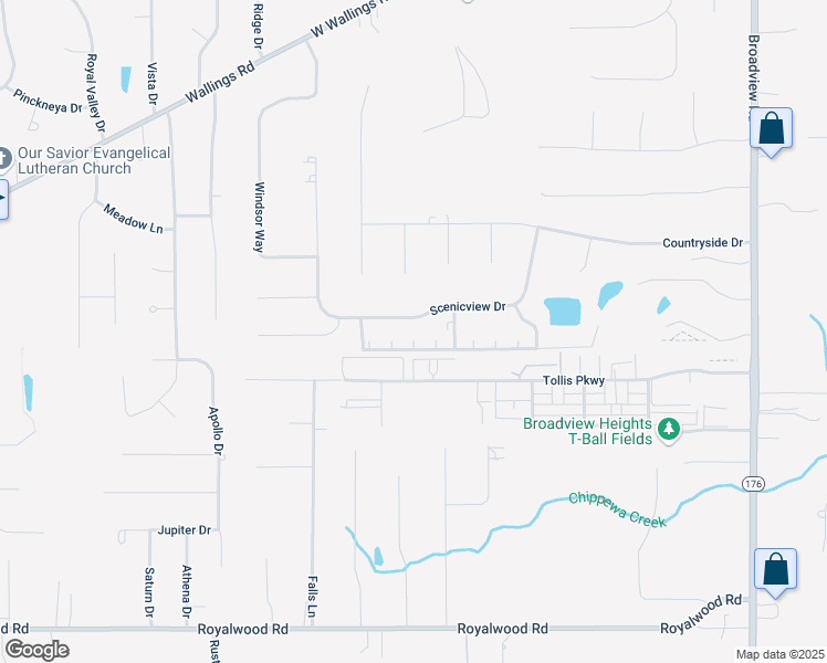 map of restaurants, bars, coffee shops, grocery stores, and more near 8647 Scenicview Drive in Broadview Heights