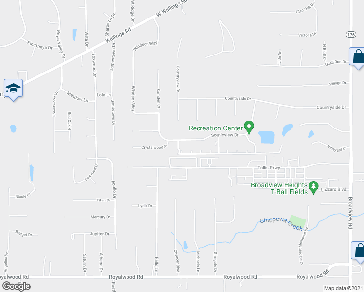 map of restaurants, bars, coffee shops, grocery stores, and more near 1150 Tollis Parkway in Broadview Heights