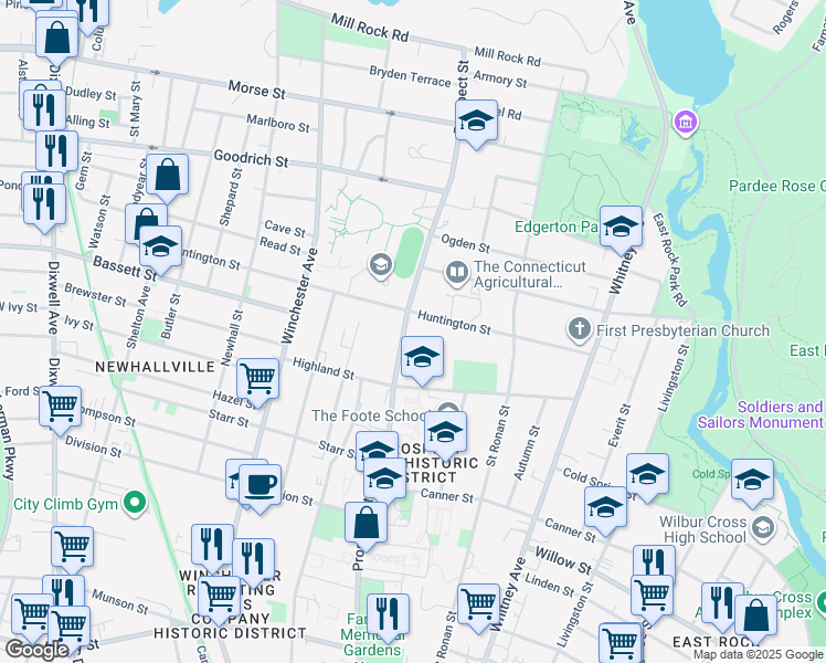 map of restaurants, bars, coffee shops, grocery stores, and more near 651 Prospect Street in New Haven