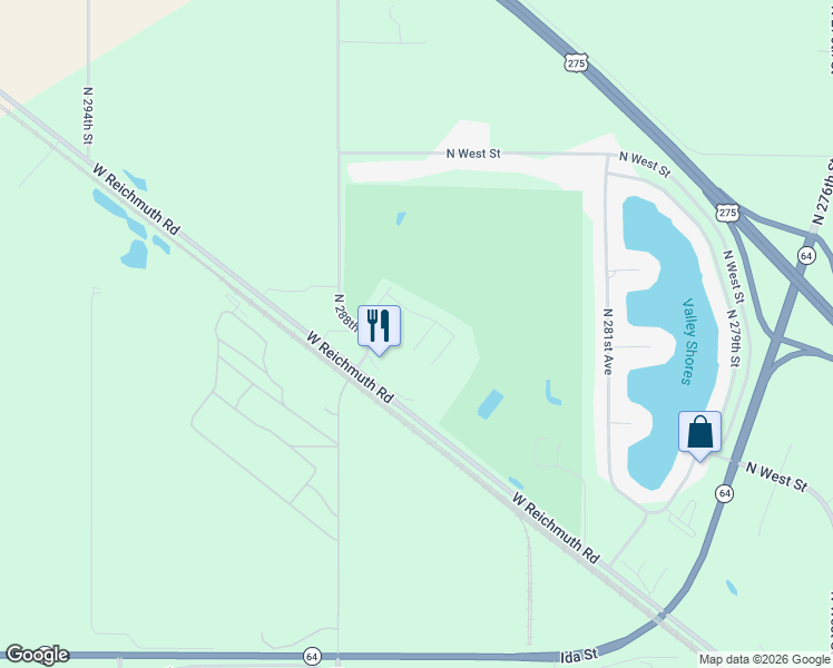 map of restaurants, bars, coffee shops, grocery stores, and more near 7512 North 285th Circle in Valley
