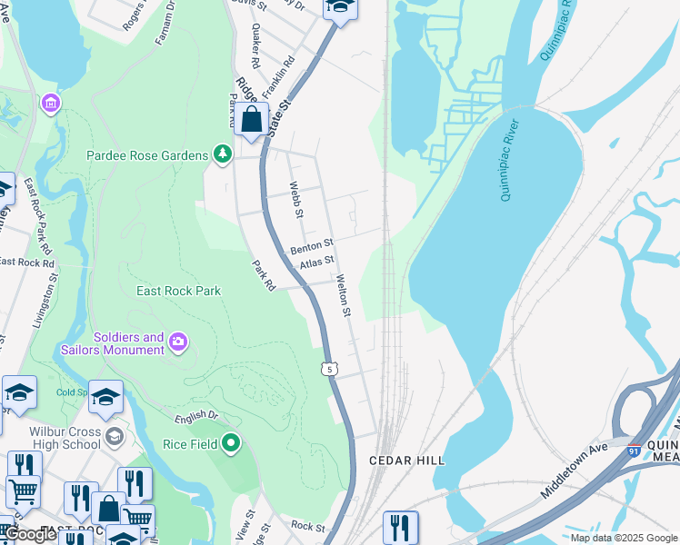 map of restaurants, bars, coffee shops, grocery stores, and more near 39 Armstrong Street in Hamden