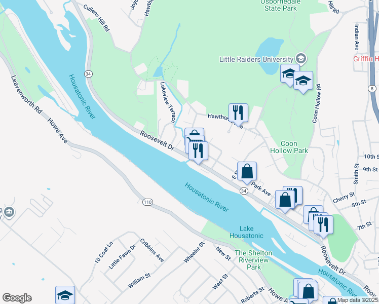 map of restaurants, bars, coffee shops, grocery stores, and more near 420 Roosevelt Drive in Derby