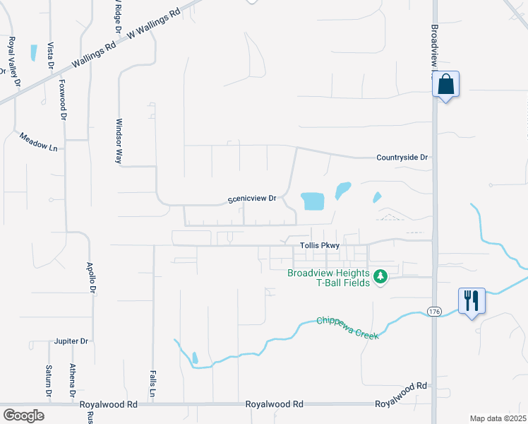 map of restaurants, bars, coffee shops, grocery stores, and more near 900 Tollis Parkway in Broadview Heights