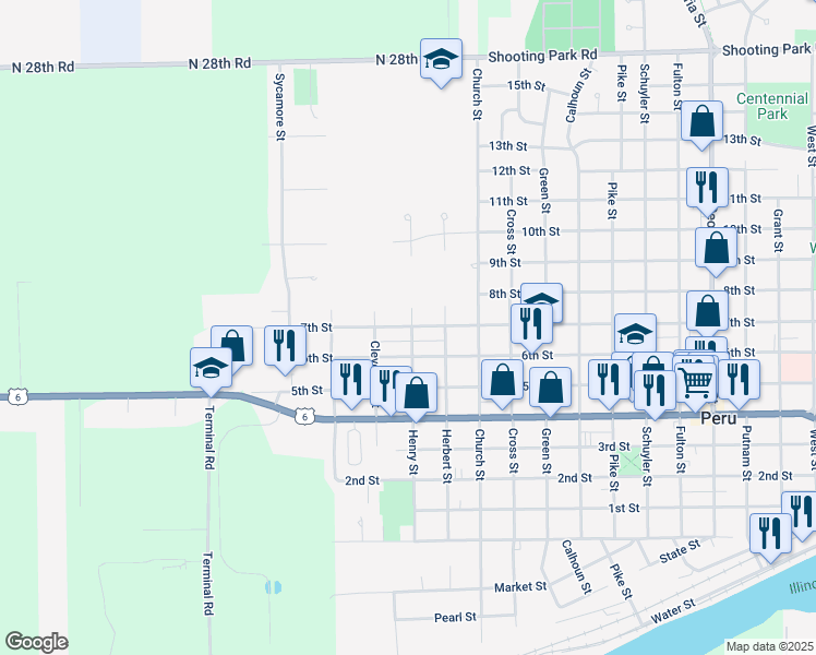 map of restaurants, bars, coffee shops, grocery stores, and more near 2623 6th Street in Peru
