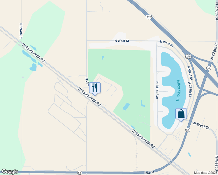 map of restaurants, bars, coffee shops, grocery stores, and more near 7512 North 285th Circle in Valley