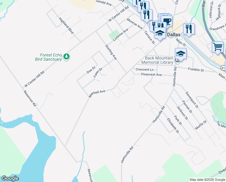map of restaurants, bars, coffee shops, grocery stores, and more near 5 Birch Hill Lane in Dallas