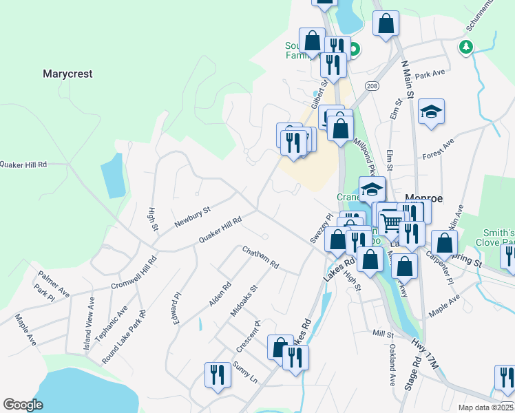 map of restaurants, bars, coffee shops, grocery stores, and more near 96 Gilbert St in Monroe