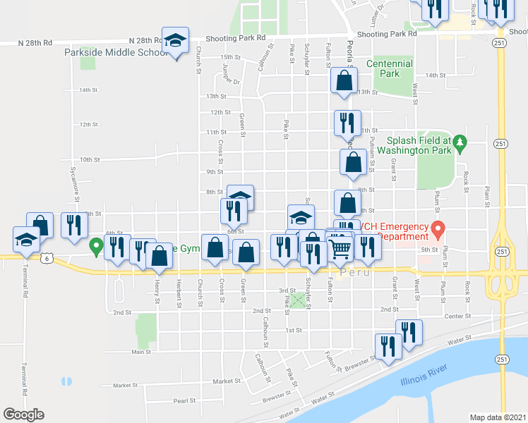 map of restaurants, bars, coffee shops, grocery stores, and more near 2200 7th Street in Peru