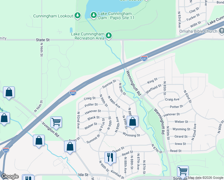map of restaurants, bars, coffee shops, grocery stores, and more near 7798 North 88th Street in Omaha