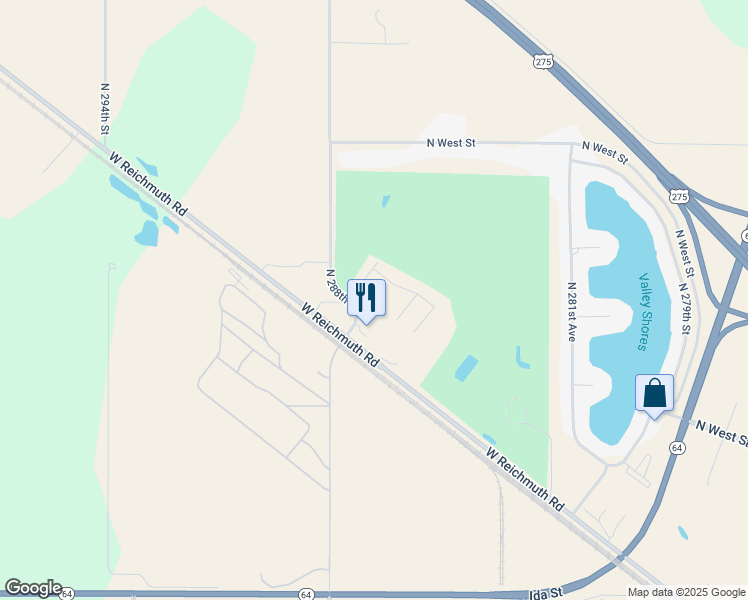 map of restaurants, bars, coffee shops, grocery stores, and more near 28595 Potter Street in Valley