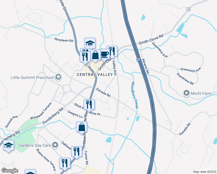 map of restaurants, bars, coffee shops, grocery stores, and more near 8 Valley Avenue in Woodbury