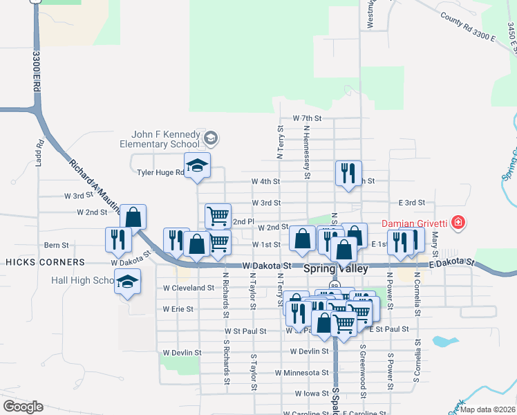 map of restaurants, bars, coffee shops, grocery stores, and more near 400 West 3rd Street in Spring Valley