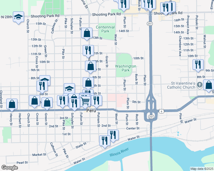 map of restaurants, bars, coffee shops, grocery stores, and more near 1598 7th Street in Peru