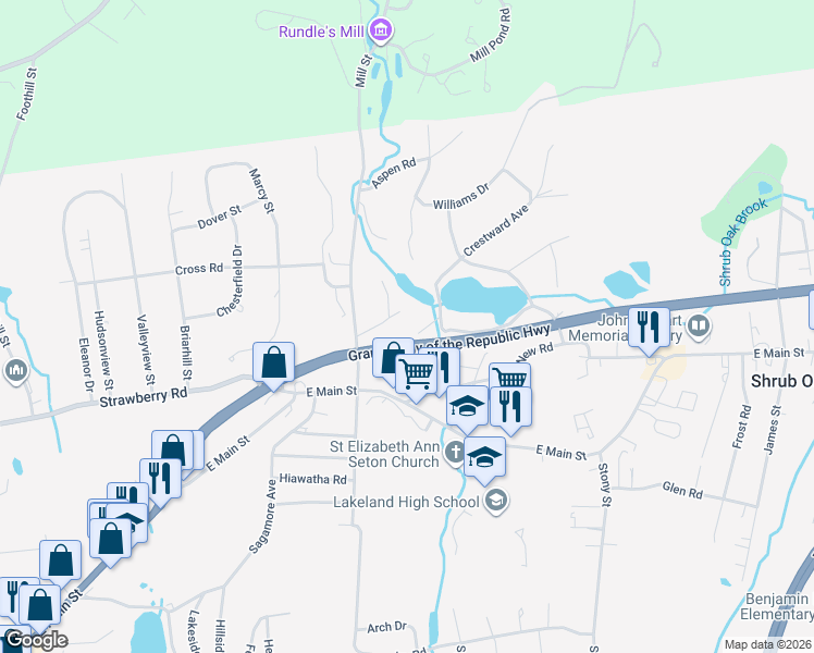 map of restaurants, bars, coffee shops, grocery stores, and more near 1354 Artis Road in Shrub Oak