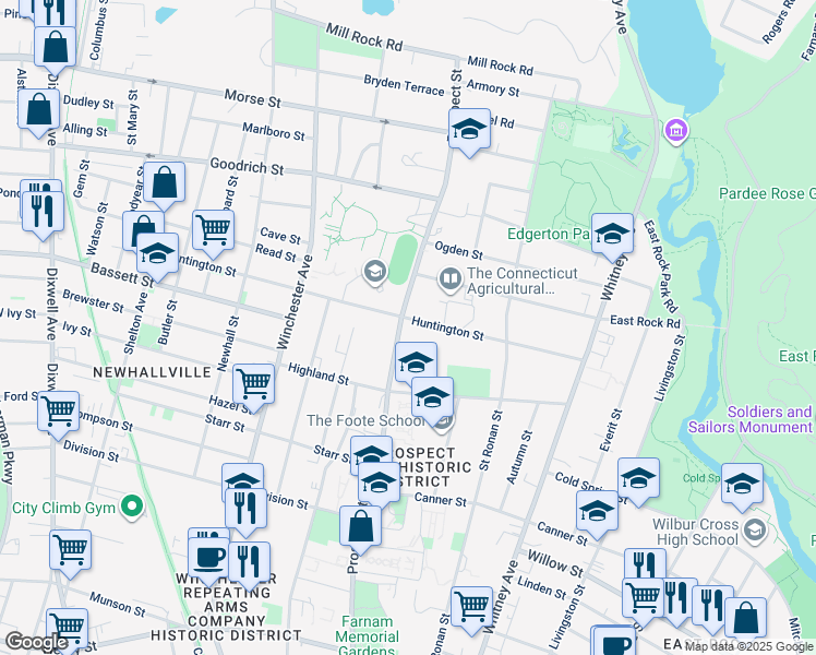 map of restaurants, bars, coffee shops, grocery stores, and more near 711 Prospect Street in New Haven