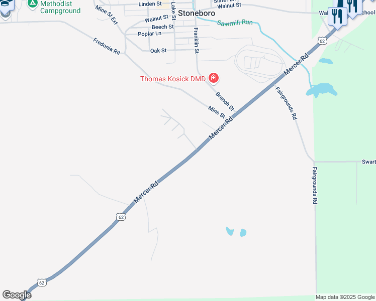 map of restaurants, bars, coffee shops, grocery stores, and more near 11 Jones Street in Stoneboro