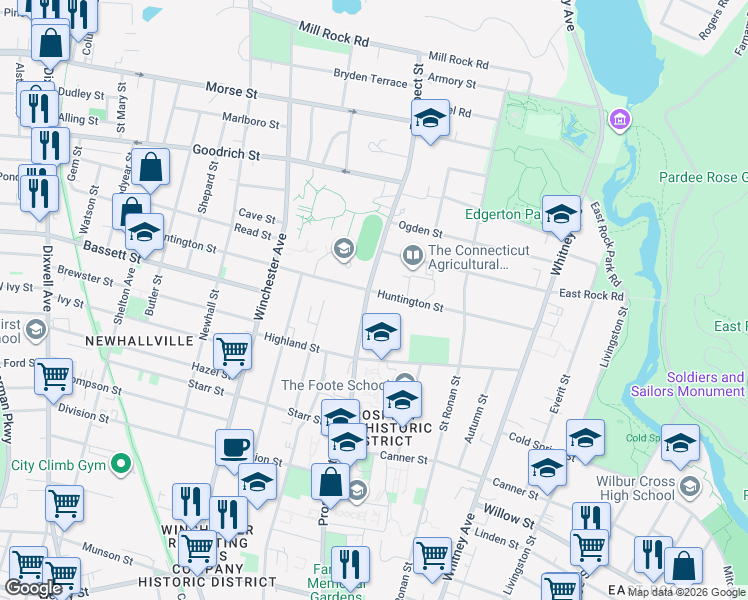 map of restaurants, bars, coffee shops, grocery stores, and more near 711 Prospect Street in New Haven