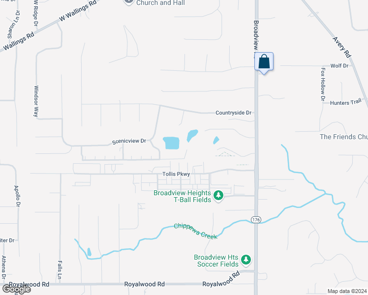 map of restaurants, bars, coffee shops, grocery stores, and more near 8601 Lakeview Drive in Broadview Heights