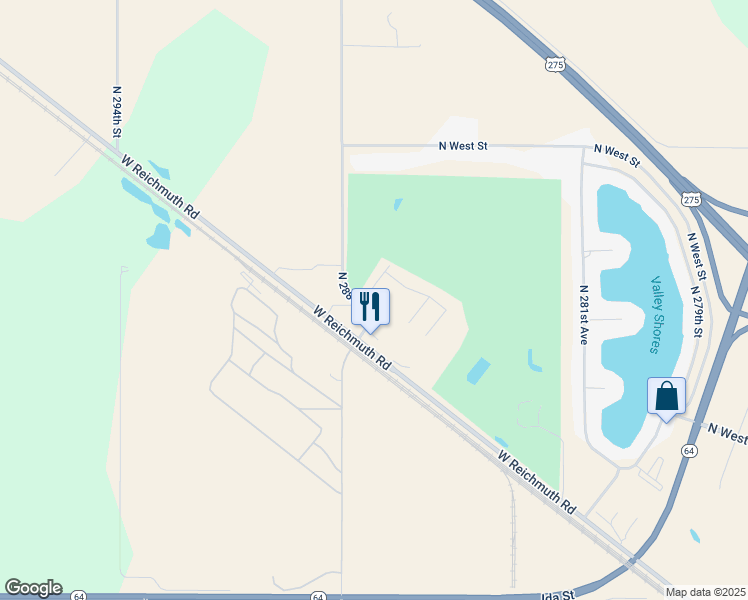 map of restaurants, bars, coffee shops, grocery stores, and more near 28595 Potter Street in Valley