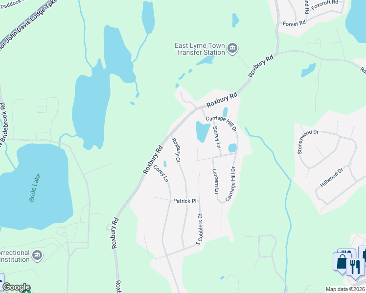 map of restaurants, bars, coffee shops, grocery stores, and more near 154 Roxbury Road in East Lyme