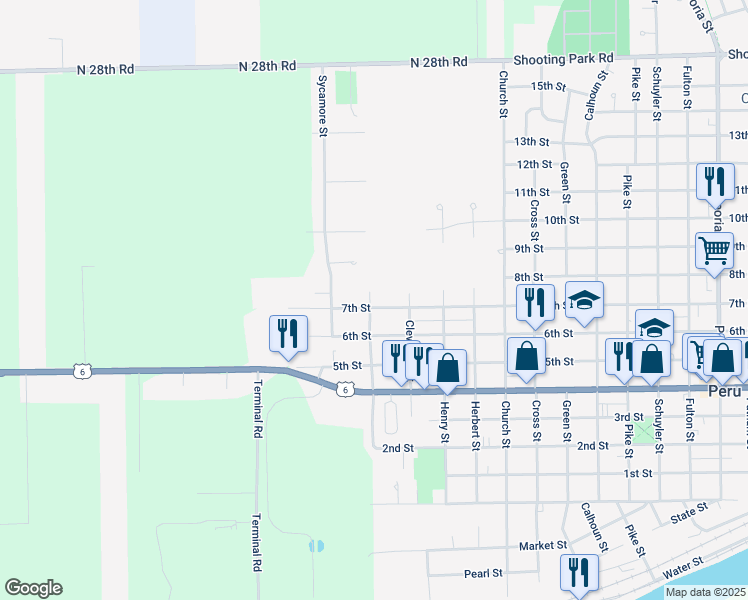 map of restaurants, bars, coffee shops, grocery stores, and more near 2825 7th Street in Peru