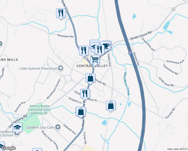 map of restaurants, bars, coffee shops, grocery stores, and more near in Woodbury