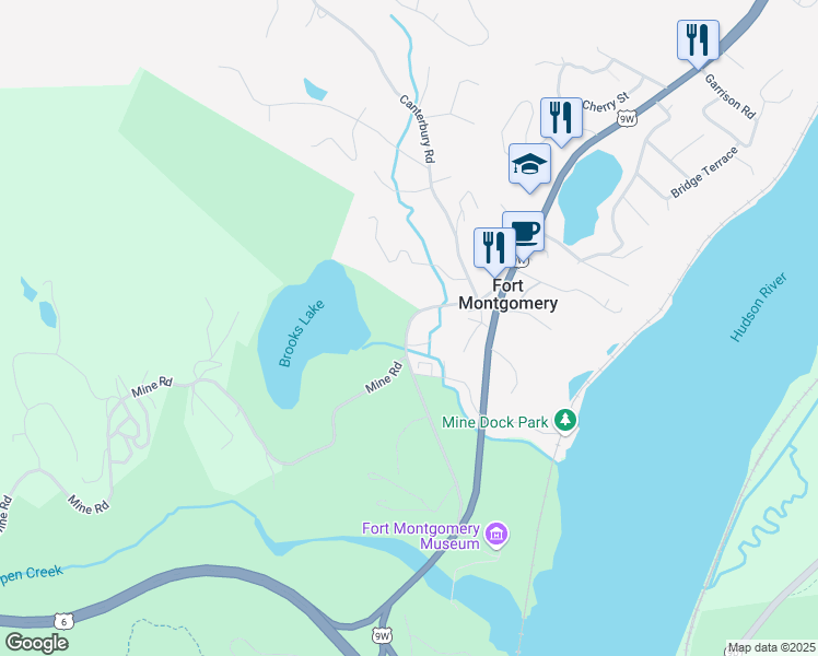 map of restaurants, bars, coffee shops, grocery stores, and more near 96 Firefighters Memorial Drive in Fort Montgomery