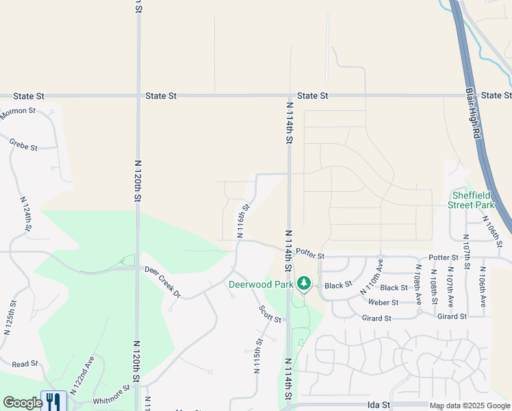 map of restaurants, bars, coffee shops, grocery stores, and more near 7919 North 116th Street in Omaha