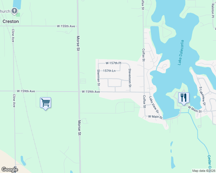 map of restaurants, bars, coffee shops, grocery stores, and more near 15850 Sherman Place in Lowell