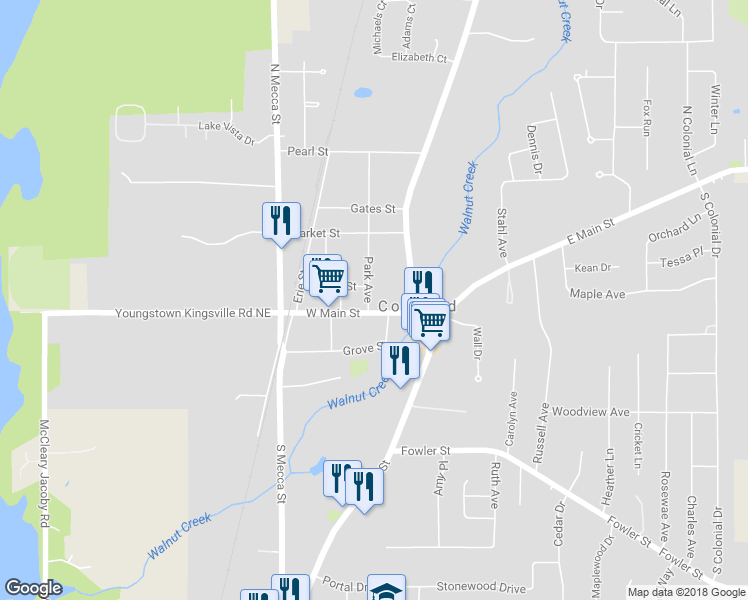 map of restaurants, bars, coffee shops, grocery stores, and more near 112 Park Avenue in Cortland