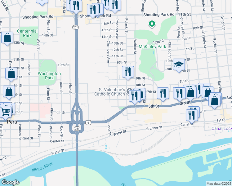 map of restaurants, bars, coffee shops, grocery stores, and more near 708 8th Street in Peru