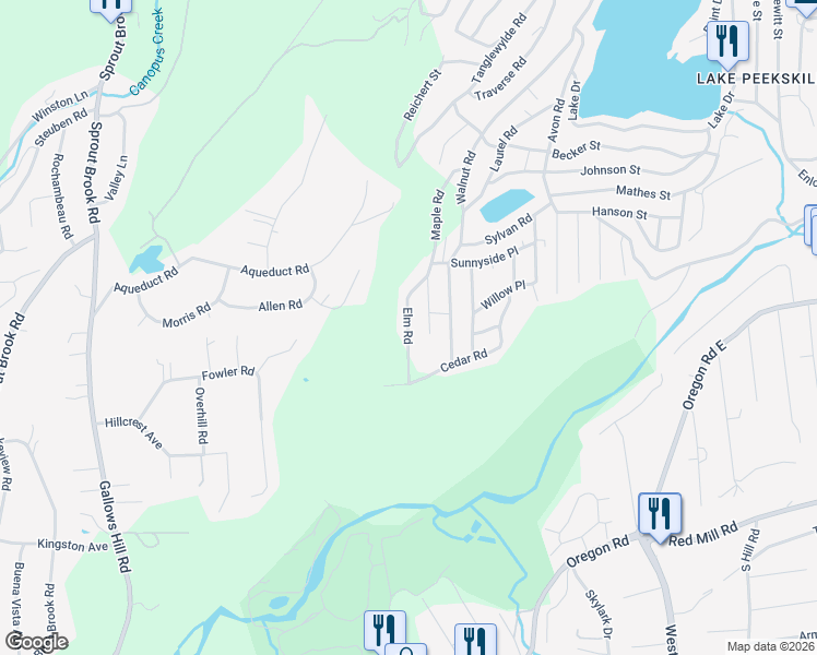 map of restaurants, bars, coffee shops, grocery stores, and more near 22 Elm Road in Lake Peekskill