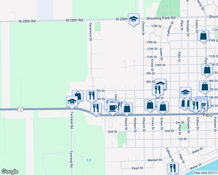 map of restaurants, bars, coffee shops, grocery stores, and more near 2825 7th Street in Peru