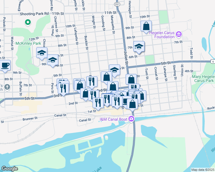 map of restaurants, bars, coffee shops, grocery stores, and more near 535 3rd Street in La Salle