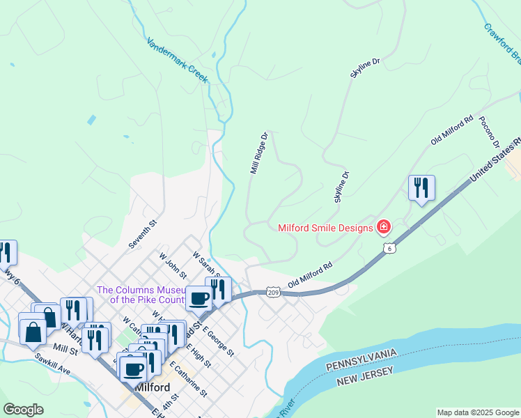 map of restaurants, bars, coffee shops, grocery stores, and more near 129 Greenwood Circle in Milford