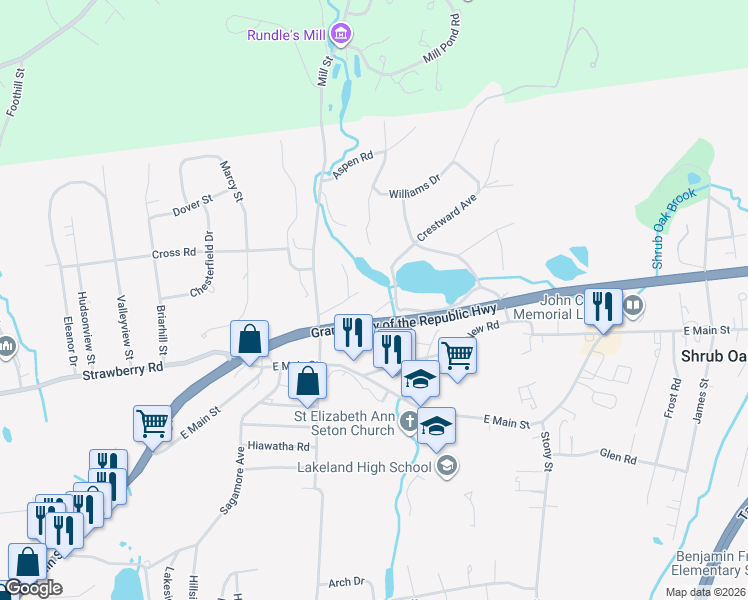 map of restaurants, bars, coffee shops, grocery stores, and more near 1354 Artis Road in Shrub Oak