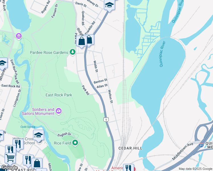 map of restaurants, bars, coffee shops, grocery stores, and more near 240 Welton Street in Hamden