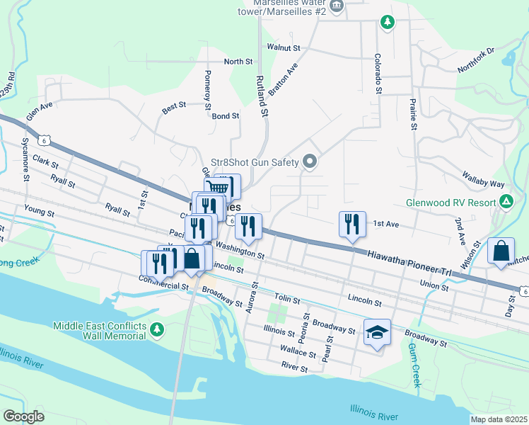 map of restaurants, bars, coffee shops, grocery stores, and more near 594 Woodruff Street in Marseilles