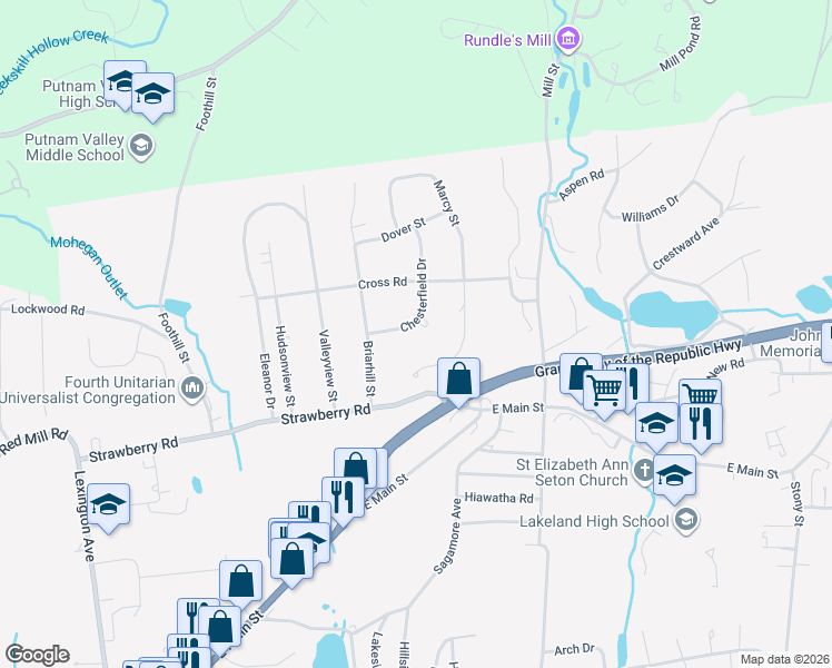 map of restaurants, bars, coffee shops, grocery stores, and more near 3743 Chesterfield Drive in Mohegan Lake