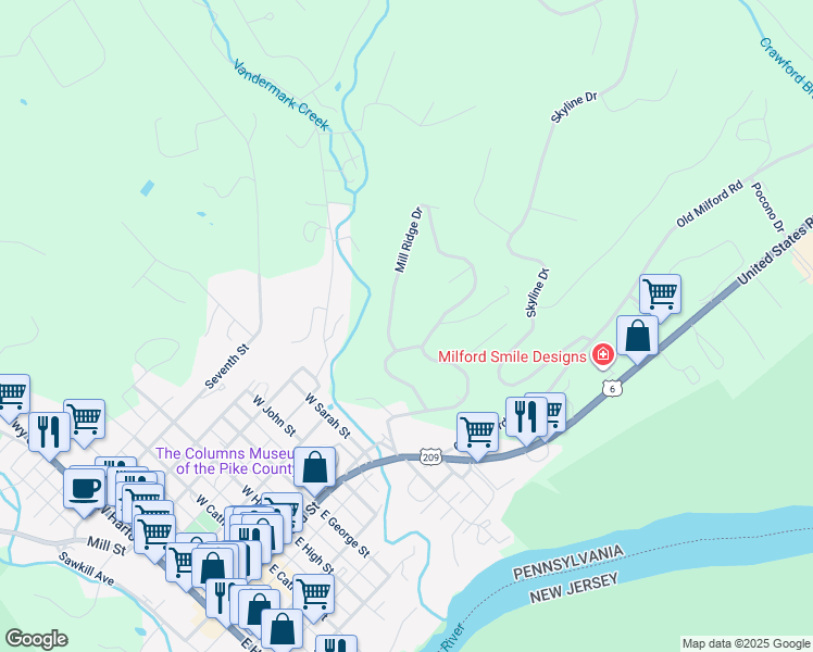 map of restaurants, bars, coffee shops, grocery stores, and more near 129 Greenwood Circle in Milford