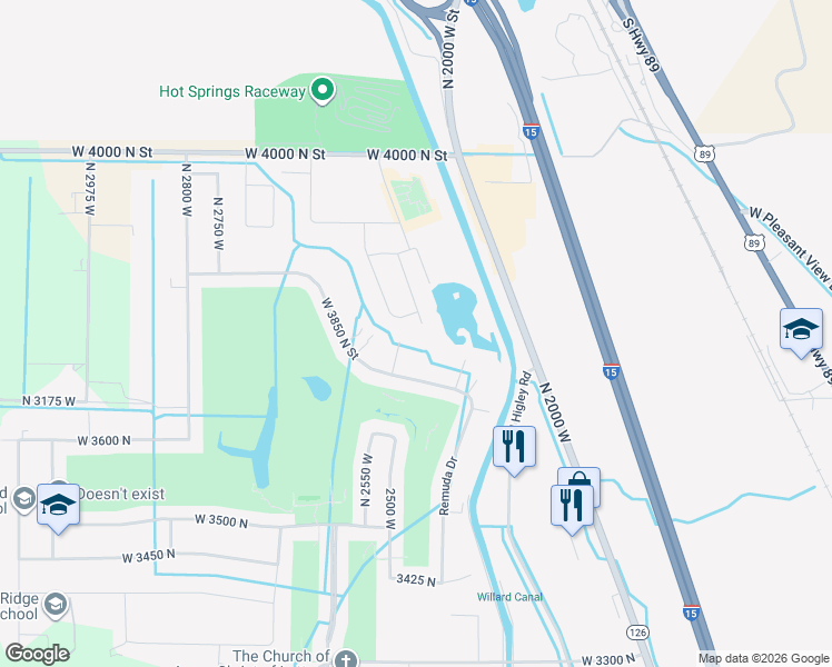 map of restaurants, bars, coffee shops, grocery stores, and more near 3785 North 2525 West in Farr West
