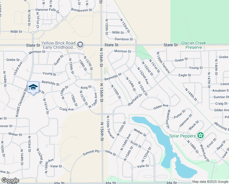 map of restaurants, bars, coffee shops, grocery stores, and more near 7909 North 155th Street in Bennington