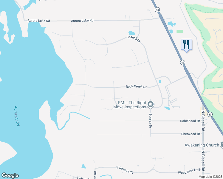 map of restaurants, bars, coffee shops, grocery stores, and more near 735 Walnut Ridge Trail in Aurora