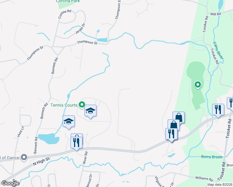 map of restaurants, bars, coffee shops, grocery stores, and more near 35 Wheelbarrow Lane in East Haven